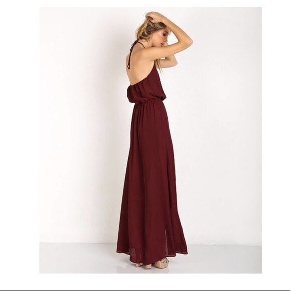 SHOW ME YOUR MUMU | NWOT HEATHER HALTER MERLOT CRISP Maxi Dress Size Small - Picture 2 of 4